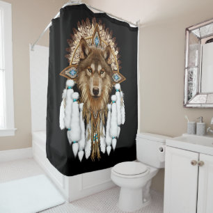 Cortina De Ducha El nativo americano Dreamcatcher Wolf