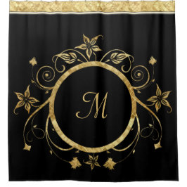 Cortina De Ducha El oro metálico talla el círculo floral CUALQUIER