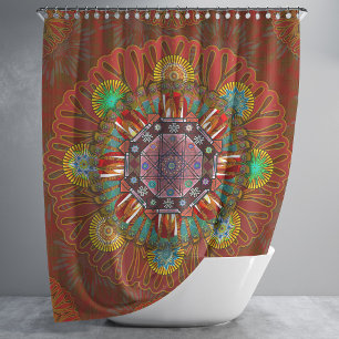 Cortina De Ducha El rojo floral del filtro de Mandala escudero Mani