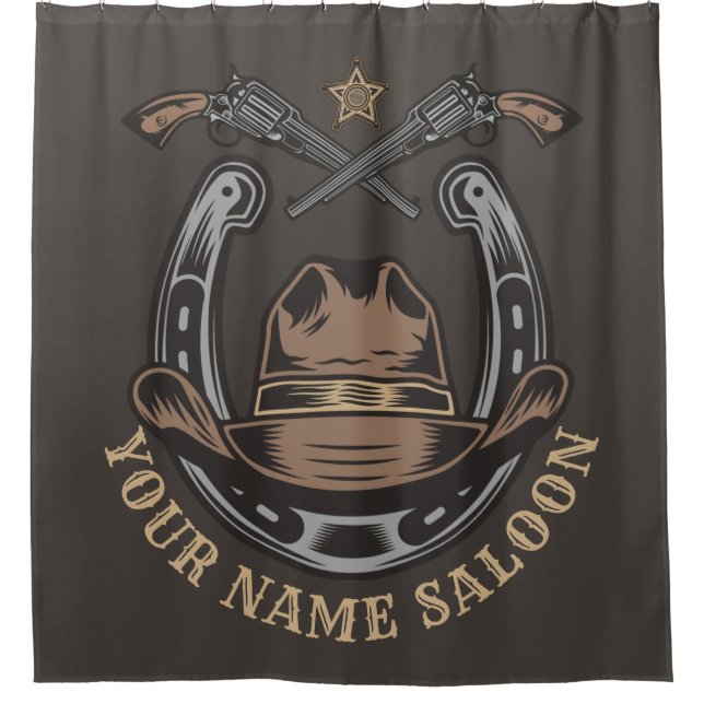 Cortina De Ducha El salvaje Revólver Oeste Horseshoe Cowboy Saloon (Anverso)