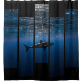 Cortina De Ducha El tanque del tiburón: Azul y negro