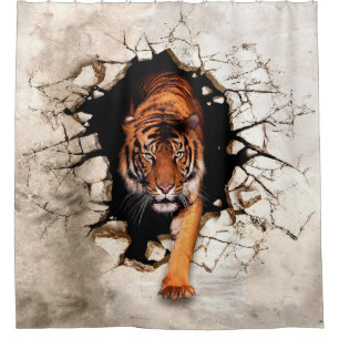 Cortina De Ducha El tigre de foto emerge de los wallti destruidos