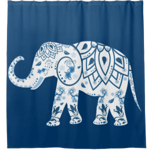 Cortina De Ducha Elefante Azul Pateado Ornate