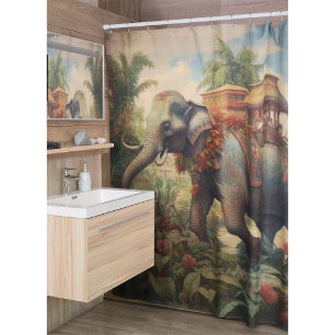 Cortina De Ducha Elefante de escena botánica vintage con howdah