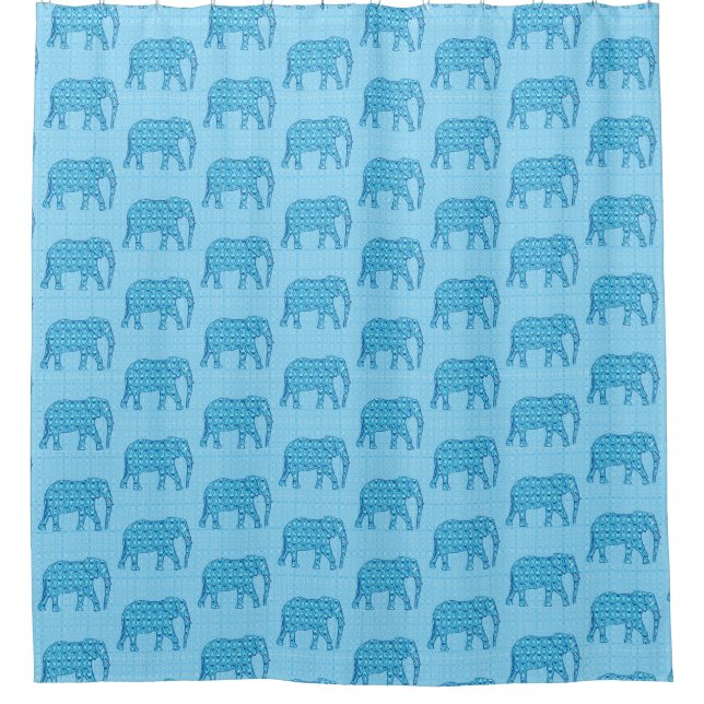 Cortina De Ducha Elefante de flores Lotus, turquesa y blanco (Anverso)