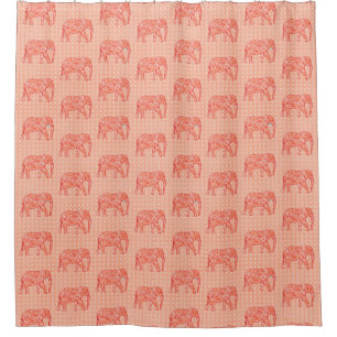 Cortina De Ducha Elefante de Swirl Fractal, Naranja de Coral y blan
