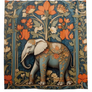 Cortina De Ducha Elefante Decorado William Morris Inspirado en Flor