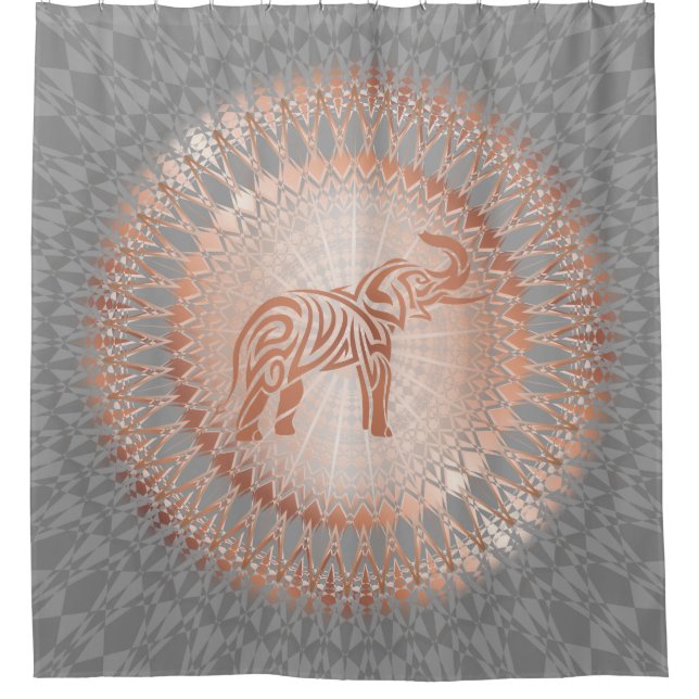 Cortina De Ducha Elefante gris dorado Rosa Mandala (Anverso)