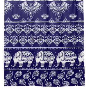 Cortina De Ducha Elefante, paisley: patrón de cosecha tribal.
