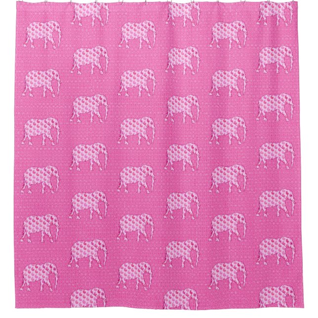 Cortina De Ducha Elefante Paisley, rosa hielo y fucsia (Anverso)
