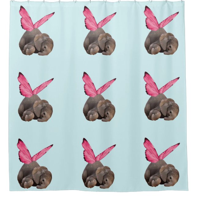 Cortina de ducha elefante para bebé alado (Anverso)