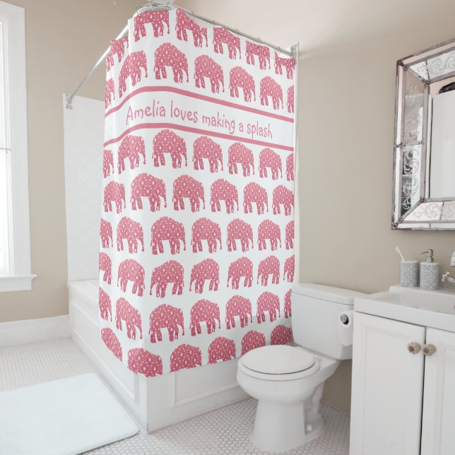 Cortina De Ducha Elefante Rosa Personalizado  (In situ)
