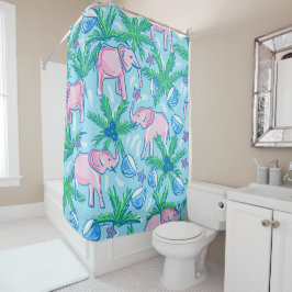 Cortina De Ducha Elefante rosa Preppy Tropical