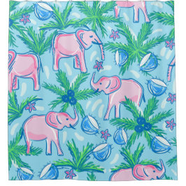 Cortina De Ducha Elefante rosa Preppy Tropical