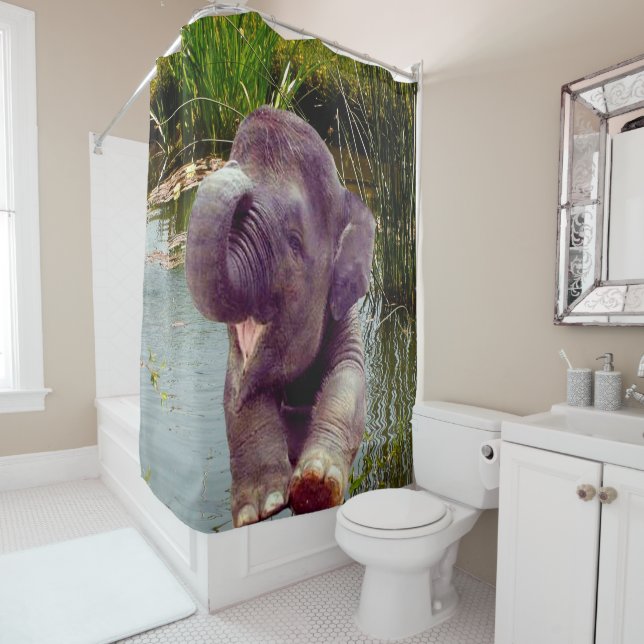 Cortina De Ducha Elefante y agua (In situ)