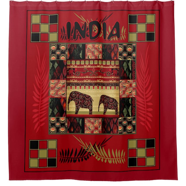 Cortina De Ducha elefantes étnicos de India (Anverso)