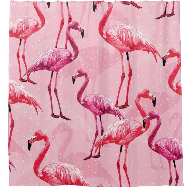 Cortina De Ducha Elegancia De Flamingo: Patrón De Aves Rosa. (Anverso)
