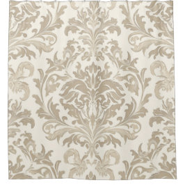 Cortina De Ducha Elegancia de Marfil Barroco Damasco Clásico Antigu