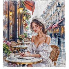 Cortina De Ducha Elegancia de mujeres parisinas: Paris Café Street 