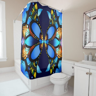 Cortina De Ducha Elegancia eléctrica: baño Neon Blue brillante