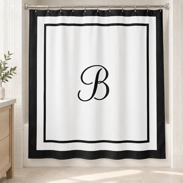 Cortina De Ducha Elegant Black Border Script Monogram Letter (Subido por el creador)