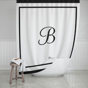 Cortina De Ducha Elegant Black Border Script Monogram Letter