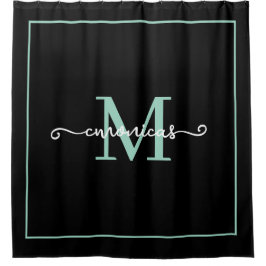 Cortina De Ducha Elegant Black &Light Teal Personalized monogram