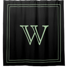 Cortina De Ducha Elegant Black &Pale Green Initial Monogram 