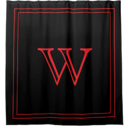 Cortina De Ducha Elegant Black &Red Initial Monogram 