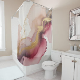 Cortina De Ducha Elegant Burgundy and Gold Watercolor Art