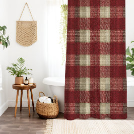 Cortina De Ducha Elegant Burgundy Ivory Rust Red Plaid Pattern