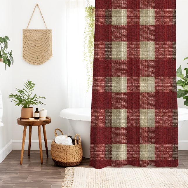 Cortina De Ducha Elegant Burgundy Ivory Rust Red Plaid Pattern (Subido por el creador)