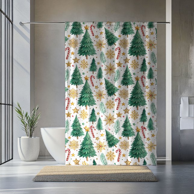 Cortina De Ducha Elegant Christmas Trees Red Green Gold Bathroom (Elegant Christmas Trees Red Green Gold Bathroom Shower Curtain)