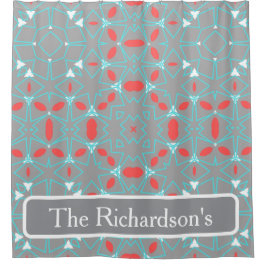 Cortina De Ducha Elegant Coral Turquoise Grey Geometric Pattern