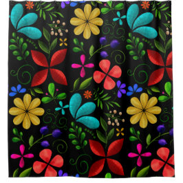 Cortina De Ducha Elegant Latin American Folk Floral Black