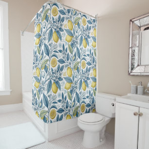 Cortina De Ducha Elegant Mediterranean Lemon Botanical Navy