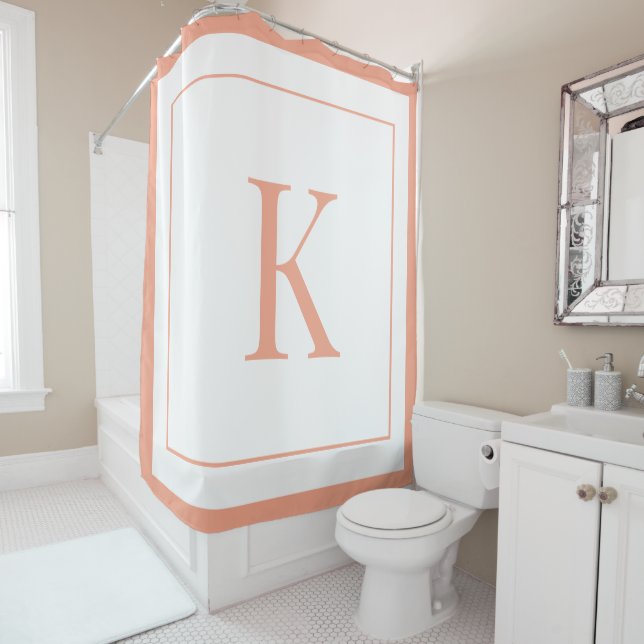 Cortina De Ducha Elegant Peach white Initial Monogram  (In situ)