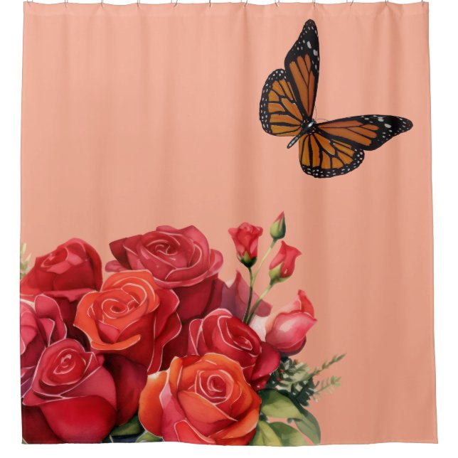 Cortina De Ducha Elegant Pink Red Roses & Butterfly Shower Curtain (Anverso)
