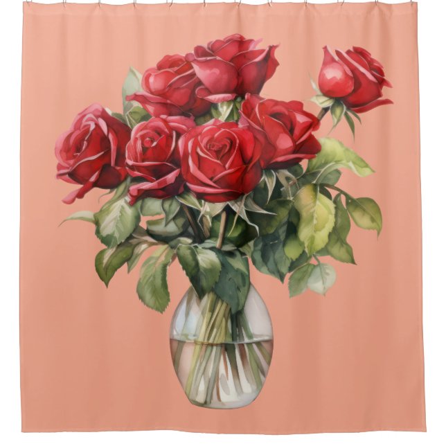 Cortina De Ducha Elegant Pink Red Roses & Butterfly Shower Curtain (Anverso)