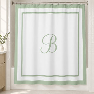 Cortina De Ducha Elegant Sage Green Border Script Monogram Letter