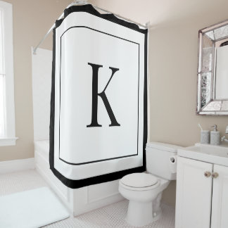 Cortina De Ducha Elegant White & Black Initial Monogram 