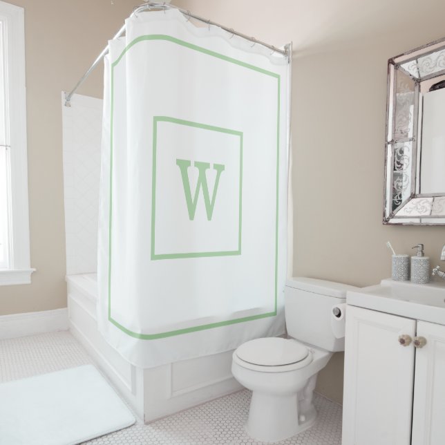 Cortina De Ducha Elegant White &Green Initial Monogram (In situ)