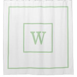Cortina De Ducha Elegant White &Green Initial Monogram