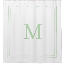 Cortina De Ducha Elegant White &Pale Green Initial Monogram 