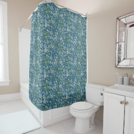 Cortina De Ducha Elegante acuarela Azul Flores Verdor Floral
