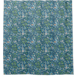 Cortina De Ducha Elegante acuarela Azul Flores Verdor Floral