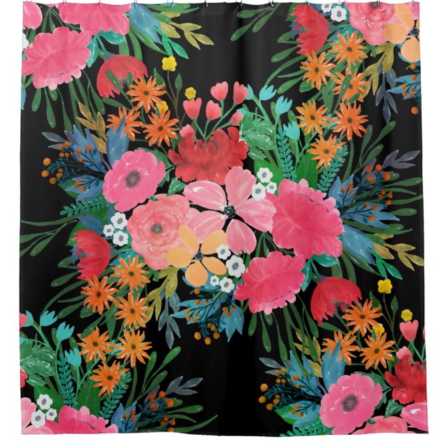 Cortina De Ducha Elegante acuarela rosa Floral Bouquet Diseño (Anverso)