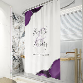 Cortina De Ducha Elegante Agata Púrpura Plata Boda de Recién Casado