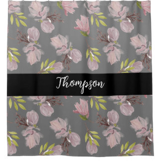 Cortina De Ducha Elegante apellido familiar de rosa flora gris y ne