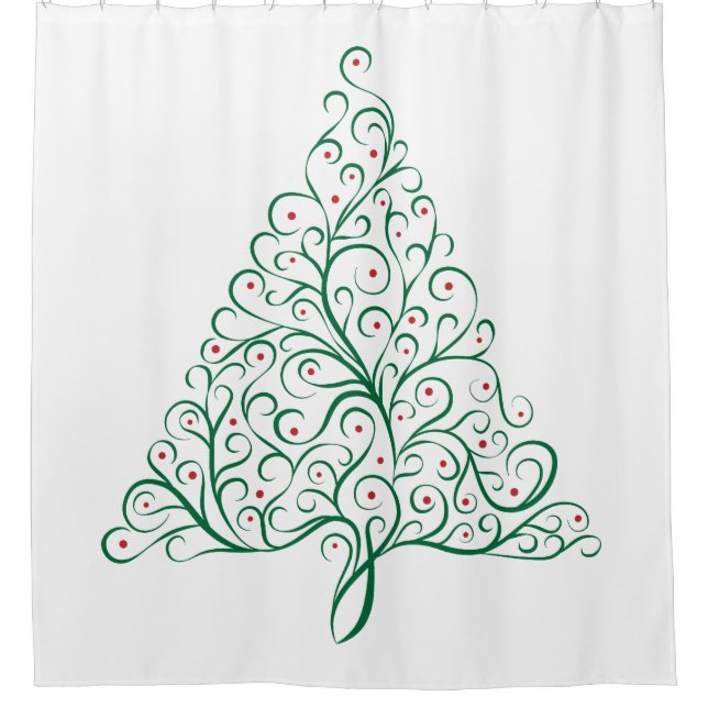 Cortina De Ducha Elegante árbol de Navidad rojo y verde caligrafía (Anverso)